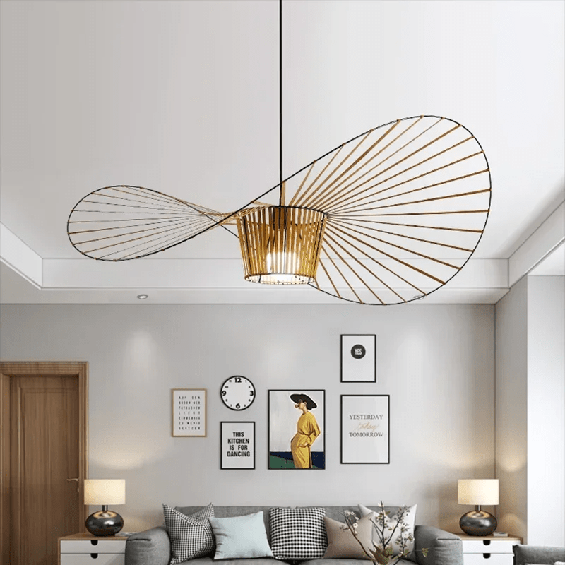 Vexaera Art Deco -henkinen kattokruunu — Rautakehys ja kangasvarjostin