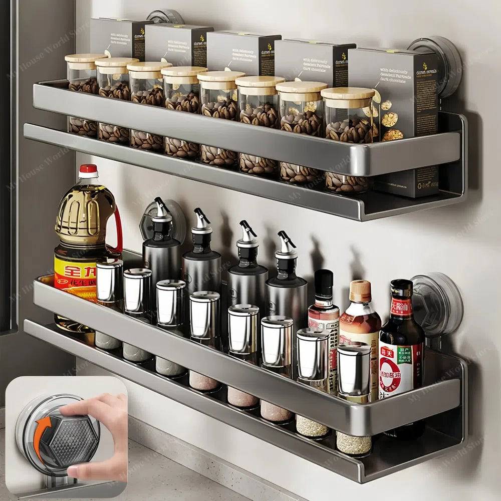 Vera Wall Mounted Spice Rack — Suction Cup Mount, Space Saving Holder