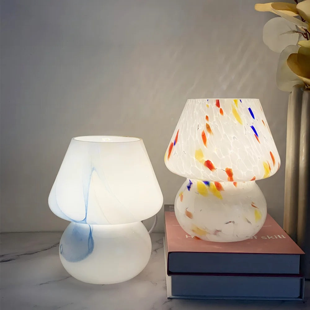Vintage Glass Mushroom Lamp — LED Bedside Accent Light