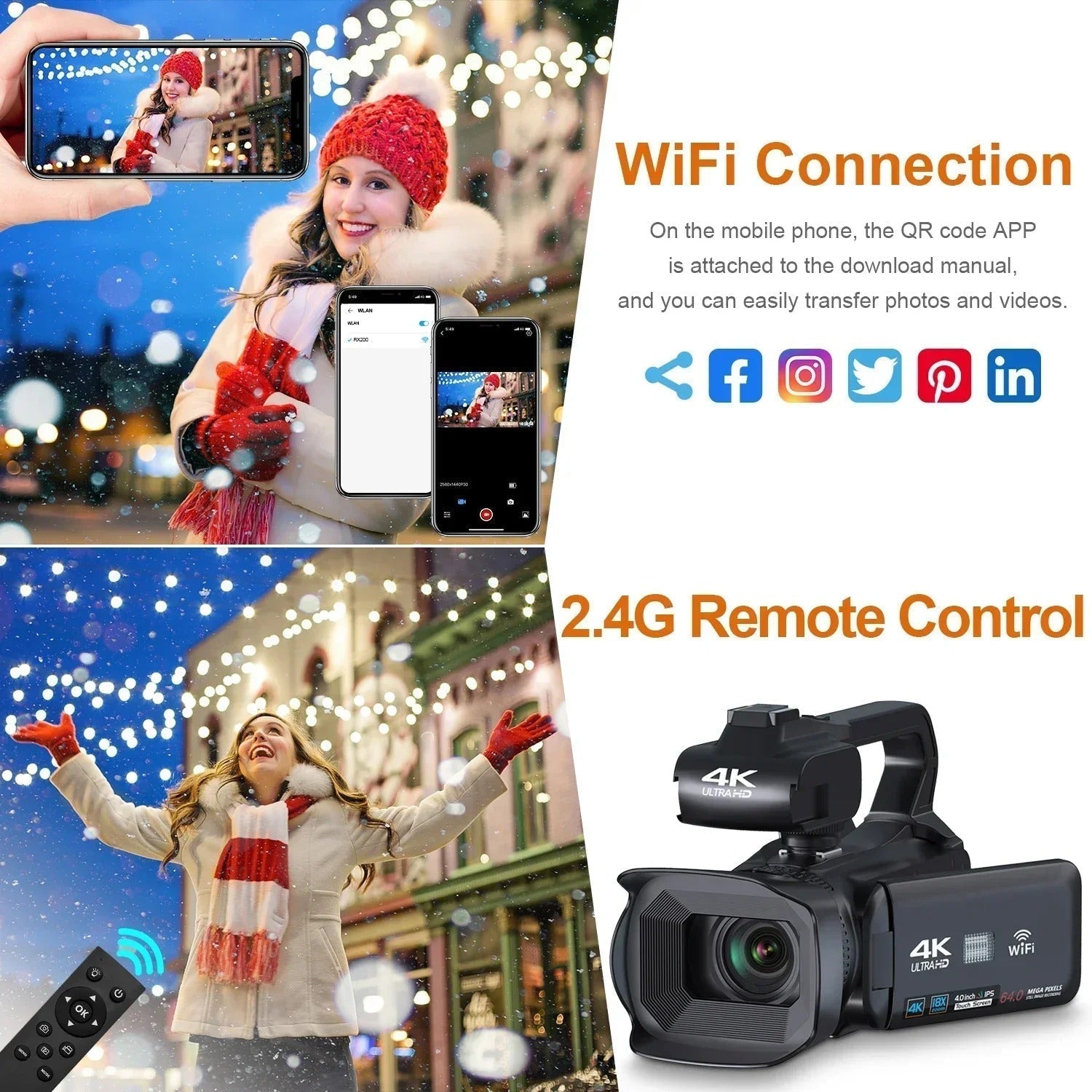 Videocamera per vlog NexaCam — Zoom 18x, schermo rotante, ingresso per microfono