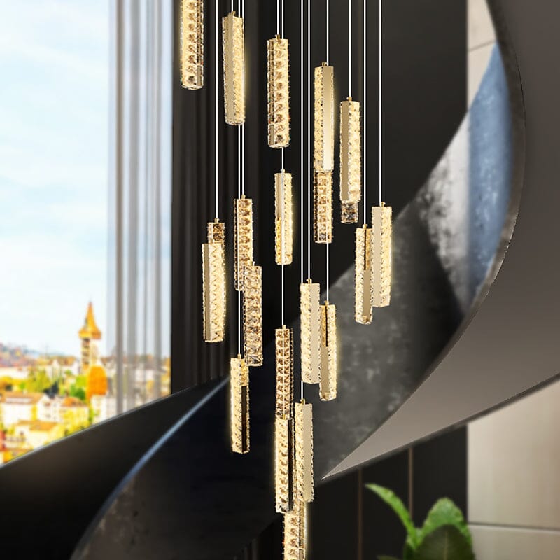 LustreCrest Kristall-Kronleuchter für Treppen mit integrierter LED-Beleuchtung