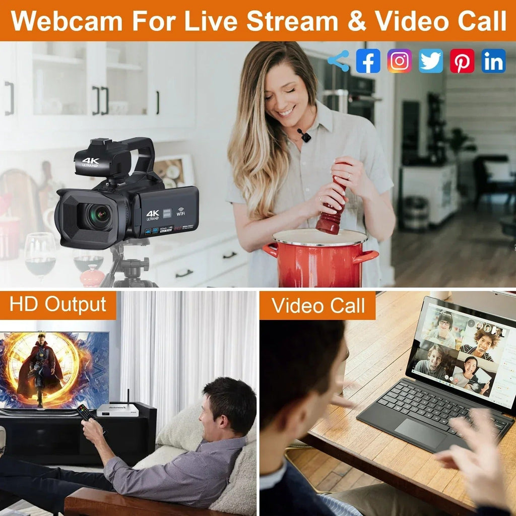 Videocamera per vlog NexaCam — Zoom 18x, schermo rotante, ingresso per microfono