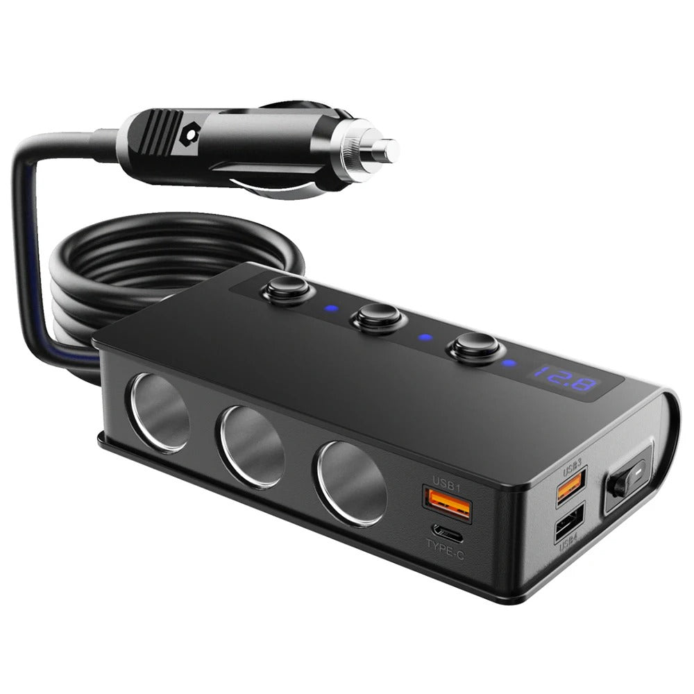NovaCharge 180W-laddare för fordon med fyra portar — USB-portar, cigarettändaruttag