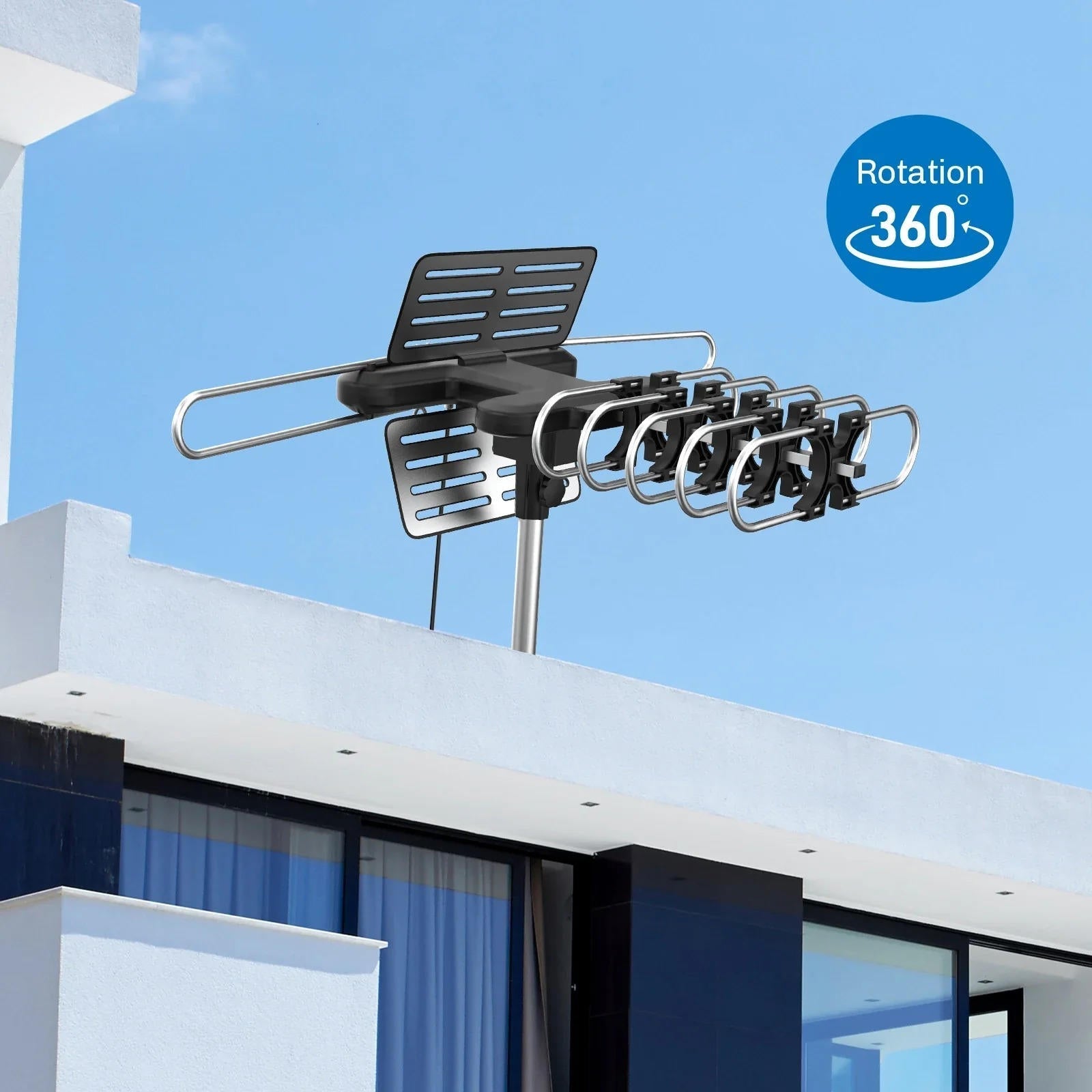 Antenne TV extérieure numérique HD longue portée 2025 avec moteur directionnel 360° complet, chaînes HD gratuites | Filindra