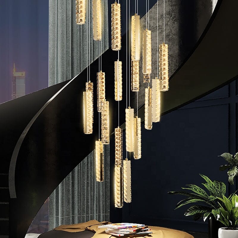 LustreCrest Kristall-Kronleuchter für Treppen mit integrierter LED-Beleuchtung