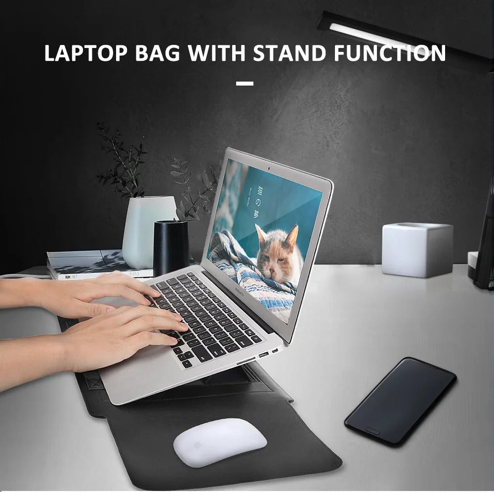 Kirev 4-i-1-fodral för bärbar dator — smalt ställfodral med ergonomisk minimalistisk design