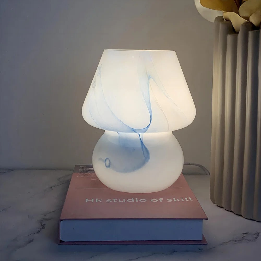 Vintage Glass Mushroom Lamp — LED Bedside Accent Light