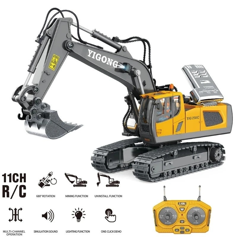 MegaMight RC Excavator — 1/20 Scale, 11-Channel Control