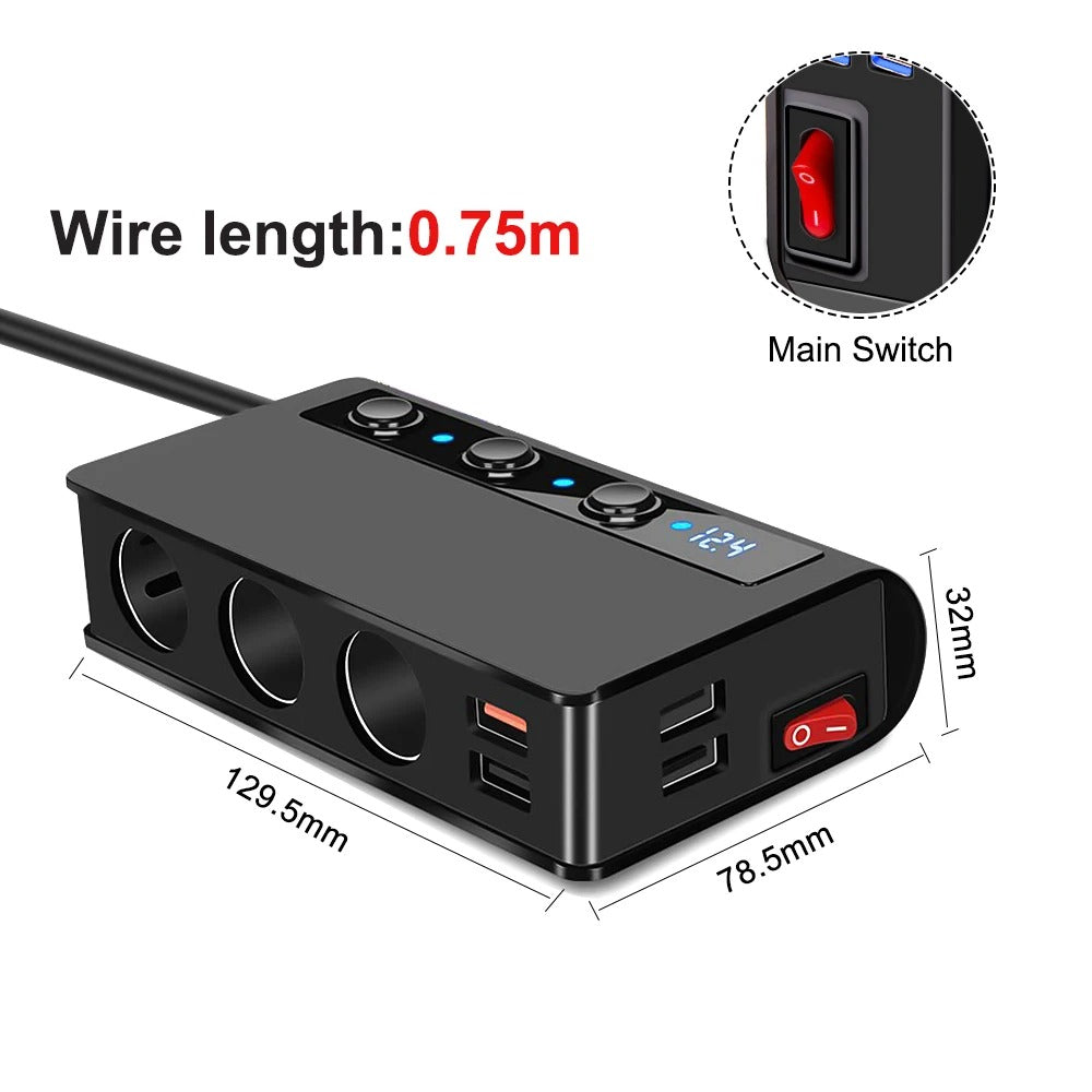 NovaCharge 180W-laddare för fordon med fyra portar — USB-portar, cigarettändaruttag