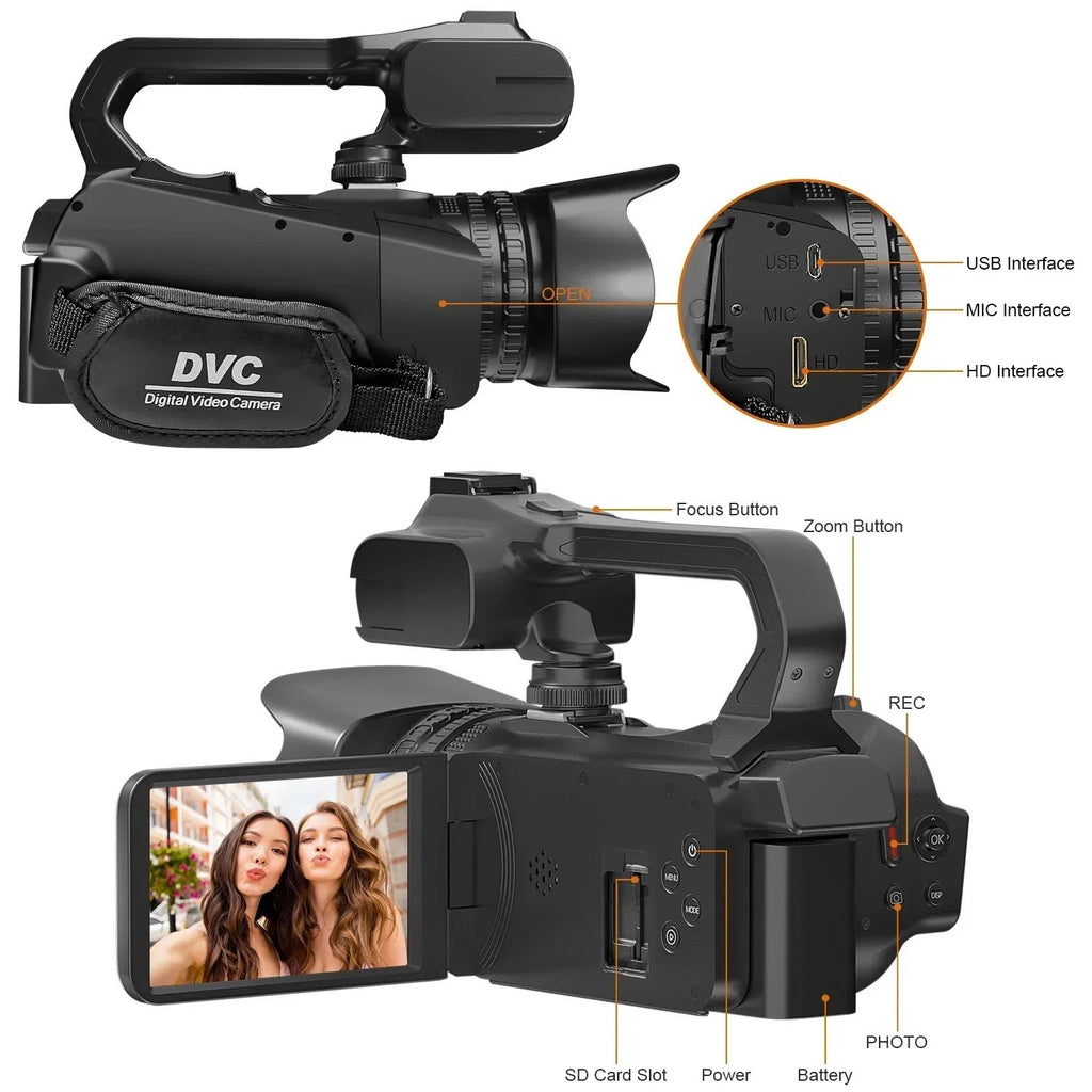 Videocamera per vlog NexaCam — Zoom 18x, schermo rotante, ingresso per microfono