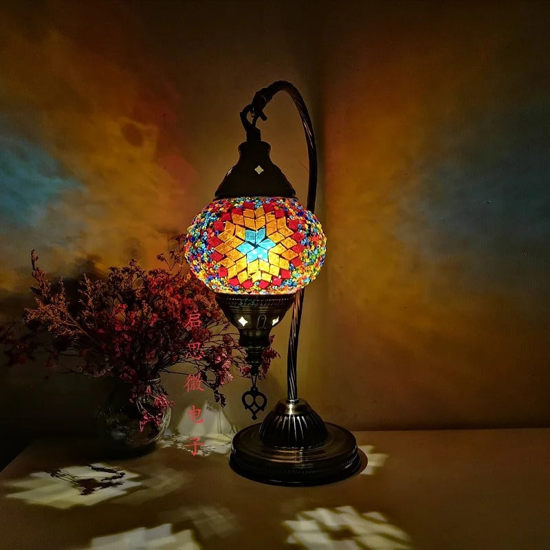 Turkish Mosaic Table Lamp — Handcrafted Vintage Art Deco Light