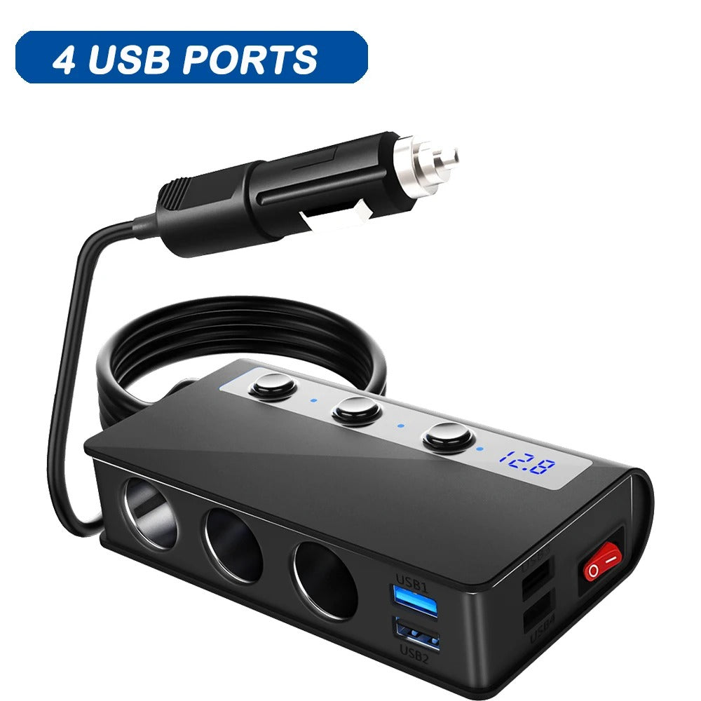 NovaCharge 180W-laddare för fordon med fyra portar — USB-portar, cigarettändaruttag