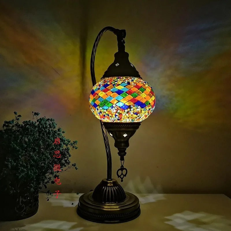 Turkish Mosaic Table Lamp — Handcrafted Vintage Art Deco Light