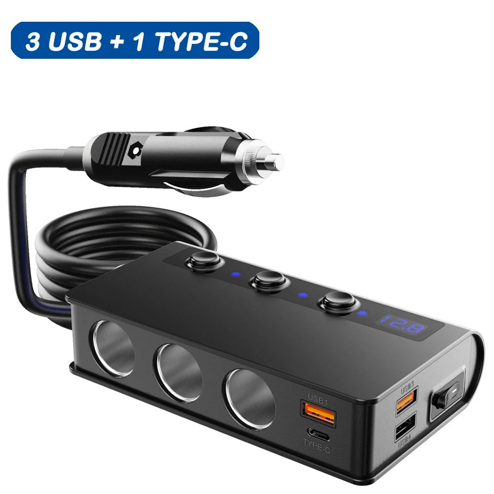 NovaCharge 180W-laddare för fordon med fyra portar — USB-portar, cigarettändaruttag