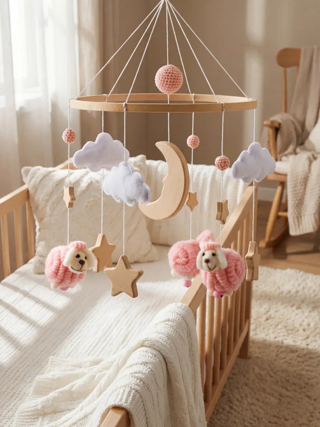 Wooden Baby Mobile — Slow Swaying Motion and Hanging Ornaments