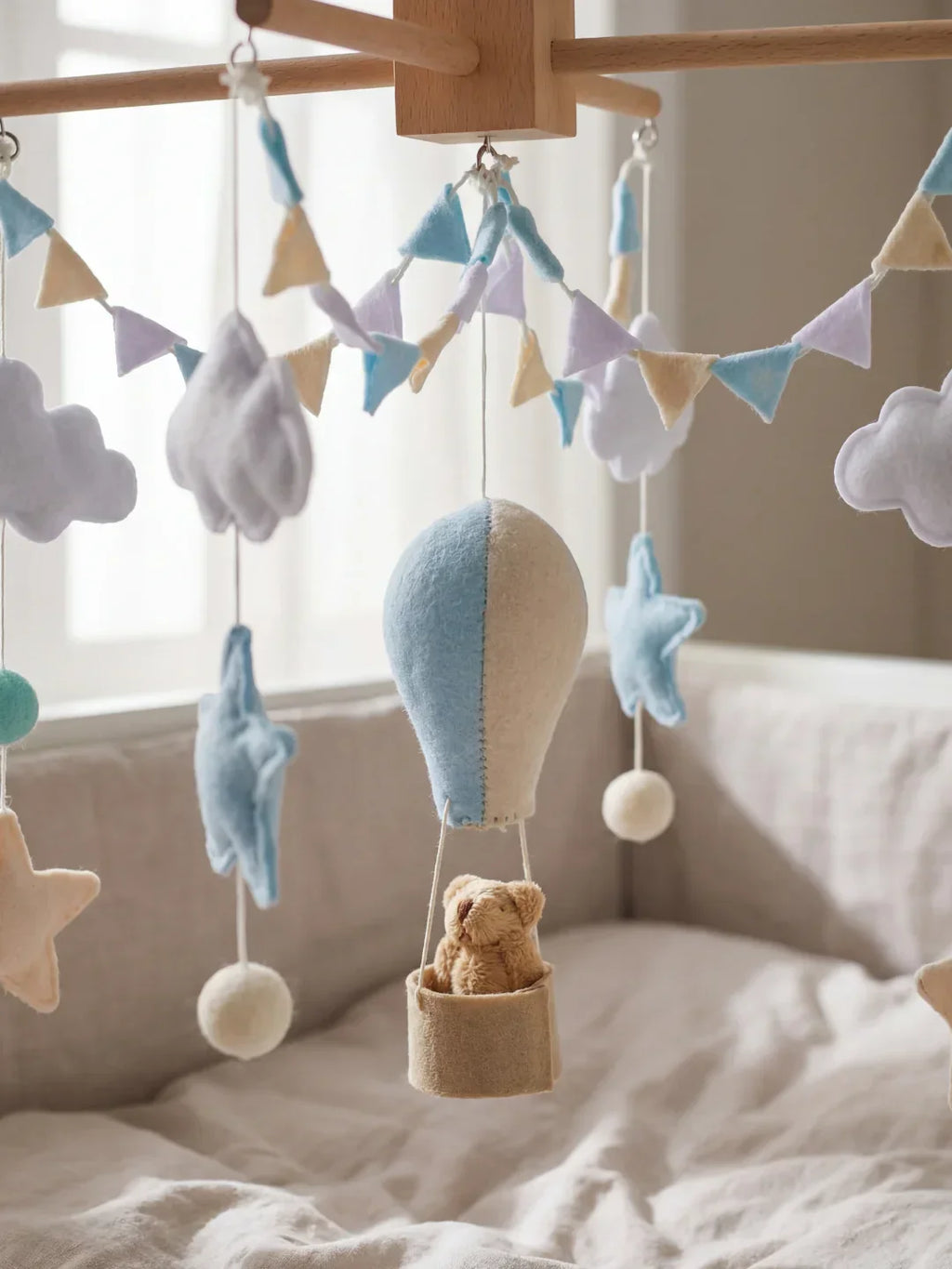 Compact Wooden Baby Mobile and Hanging Support Arm Set