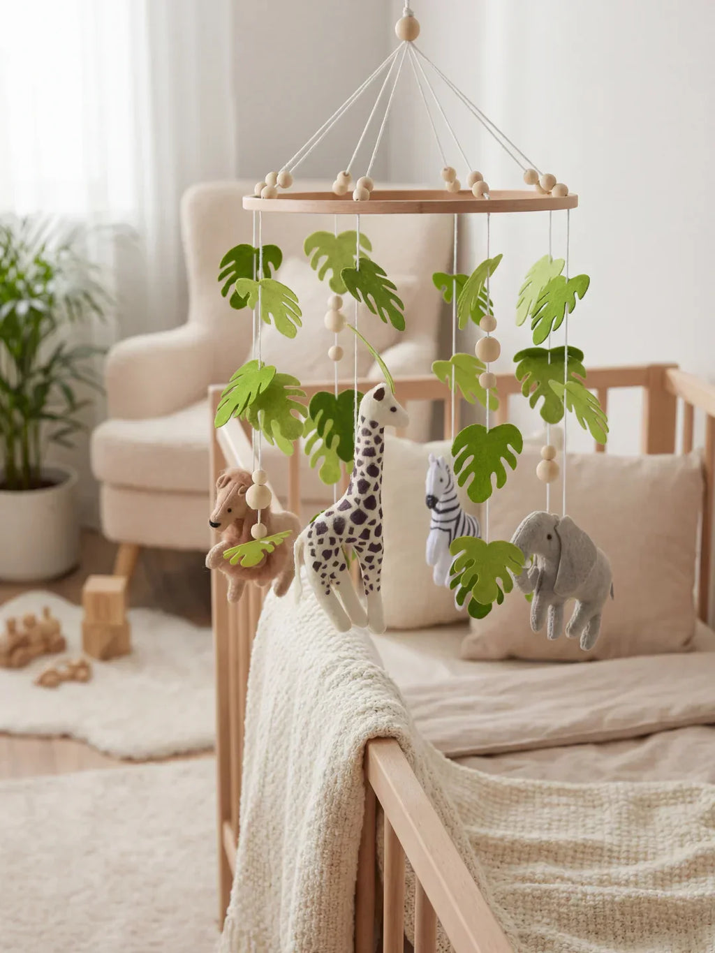 Compact Wooden Baby Mobile and Hanging Support Arm Set