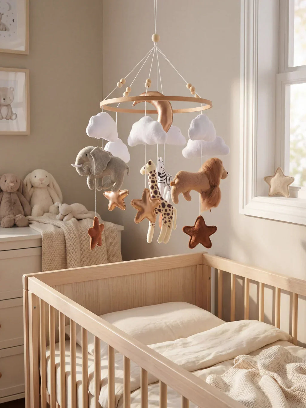 Wooden Baby Crib Mobile — Direct Arm Mount, Minimalist Design