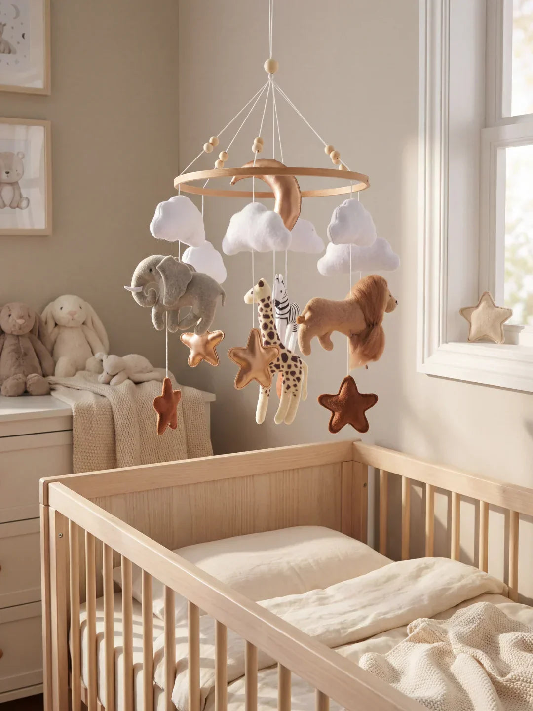 Wooden Baby Crib Mobile — Direct Arm Mount, Minimalist Design