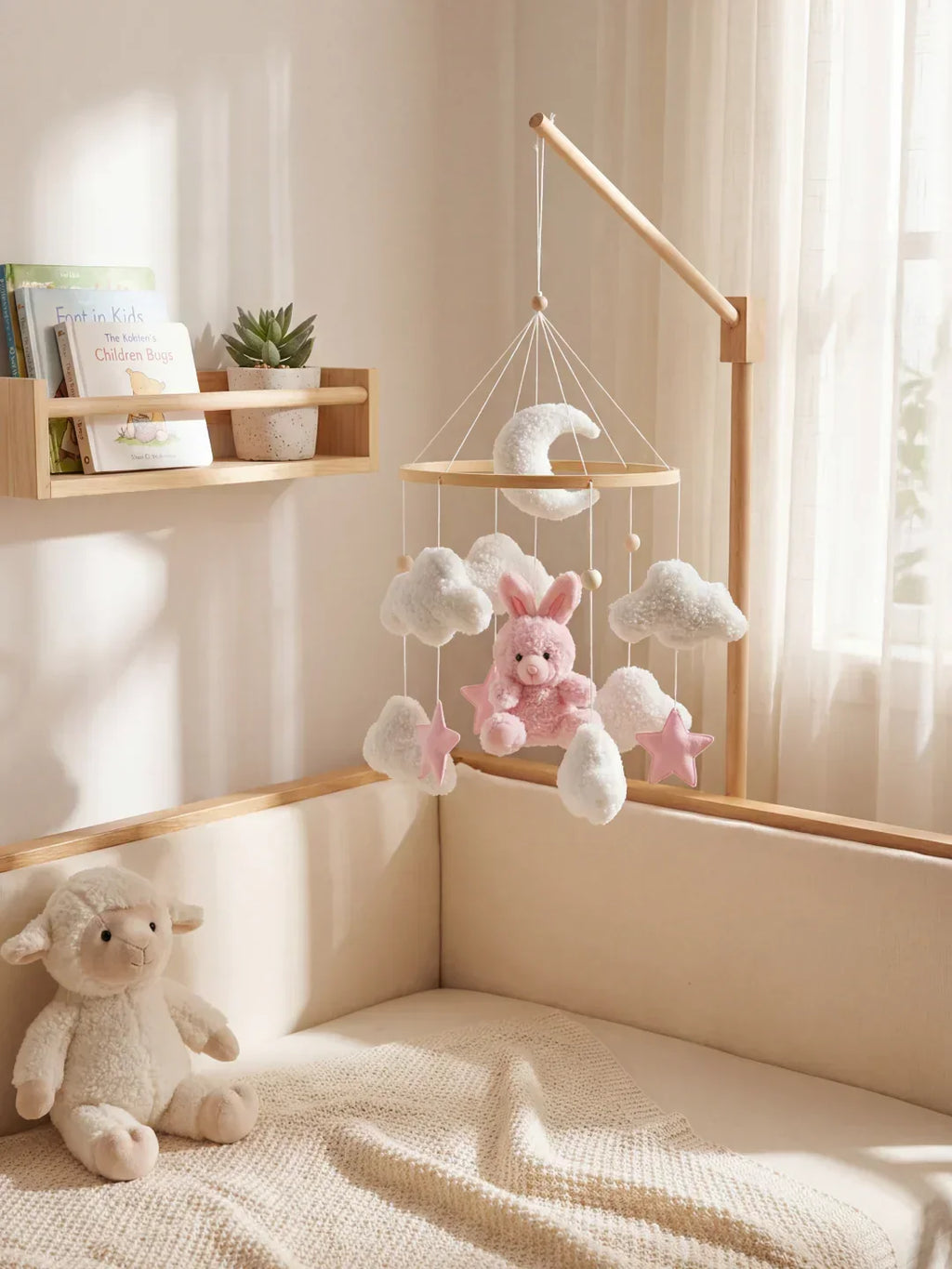 Wooden Baby Crib Mobile — Direct Arm Mount, Minimalist Design