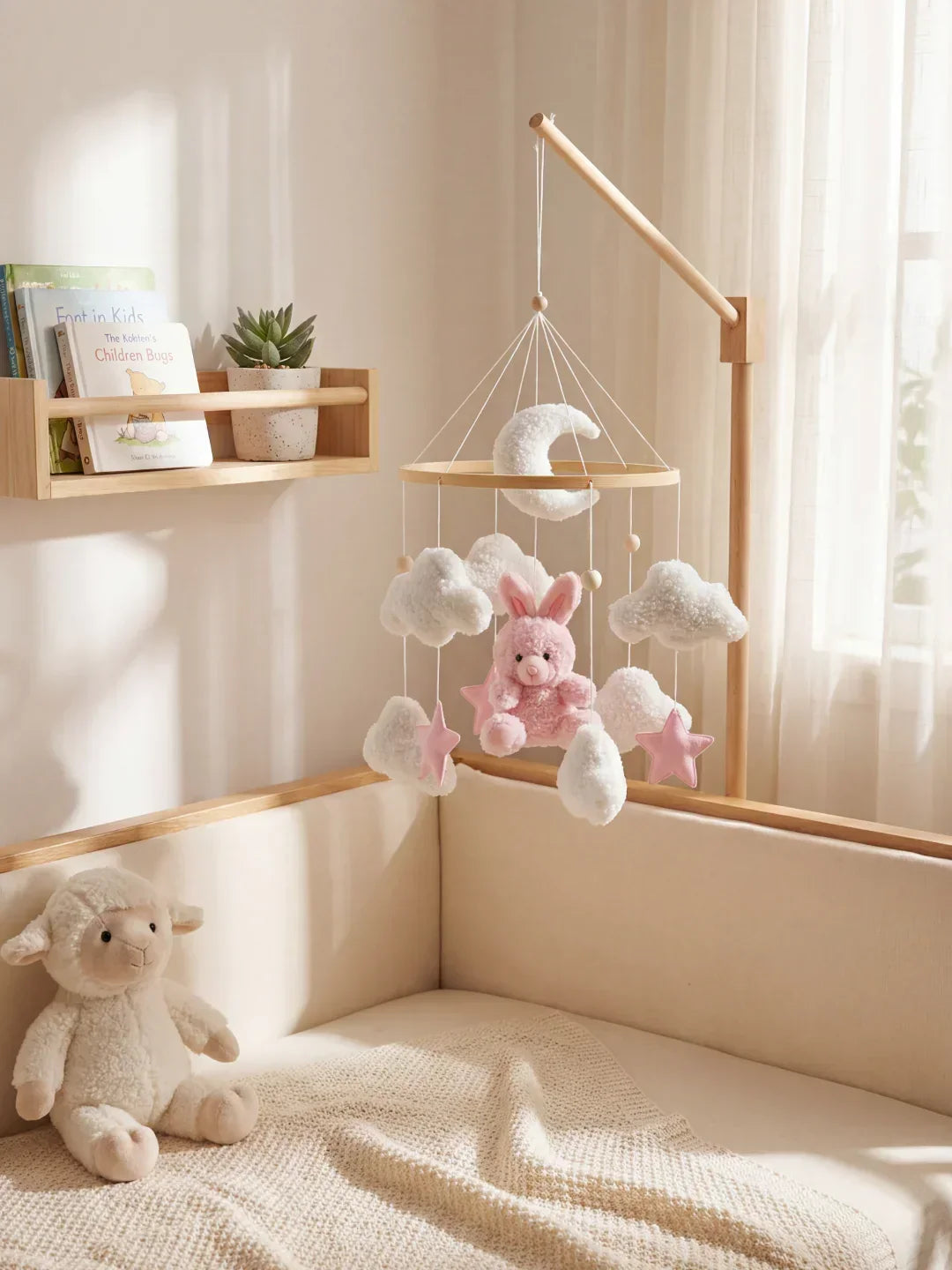 Wooden Baby Crib Mobile — Direct Arm Mount, Minimalist Design