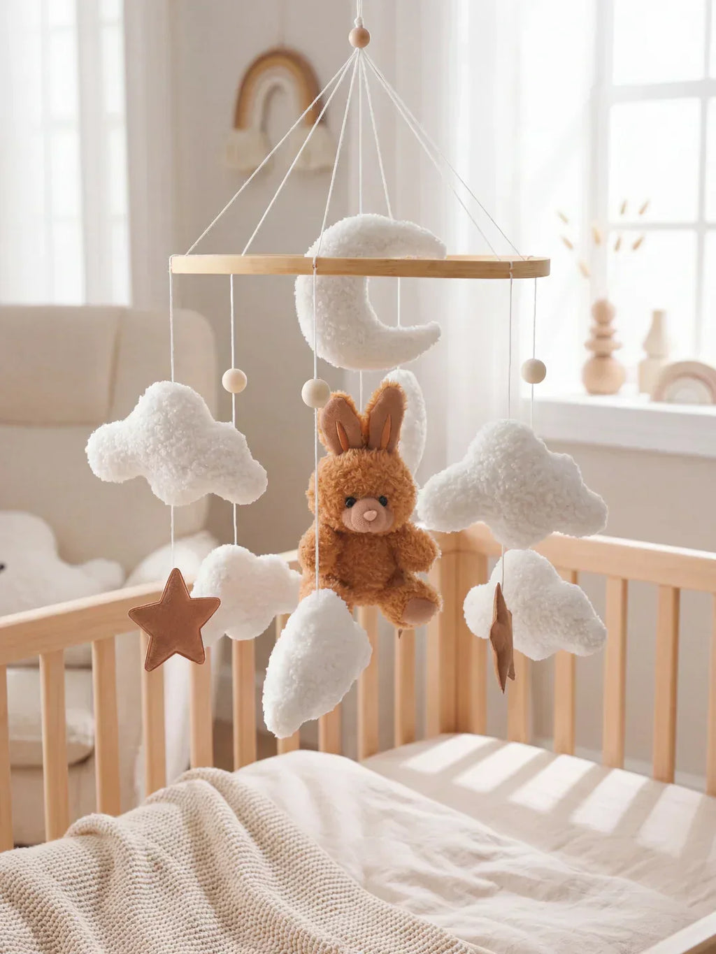 Wooden Baby Crib Mobile — Direct Arm Mount, Minimalist Design