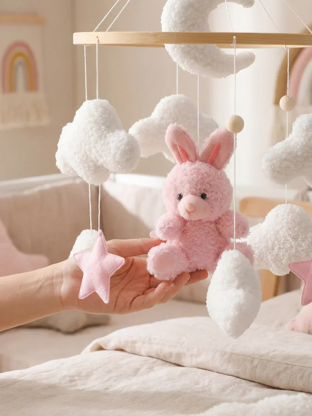 Compact Wooden Baby Mobile and Hanging Support Arm Set