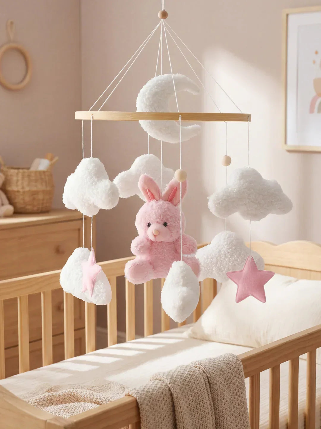 Compact Wooden Baby Mobile and Hanging Support Arm Set