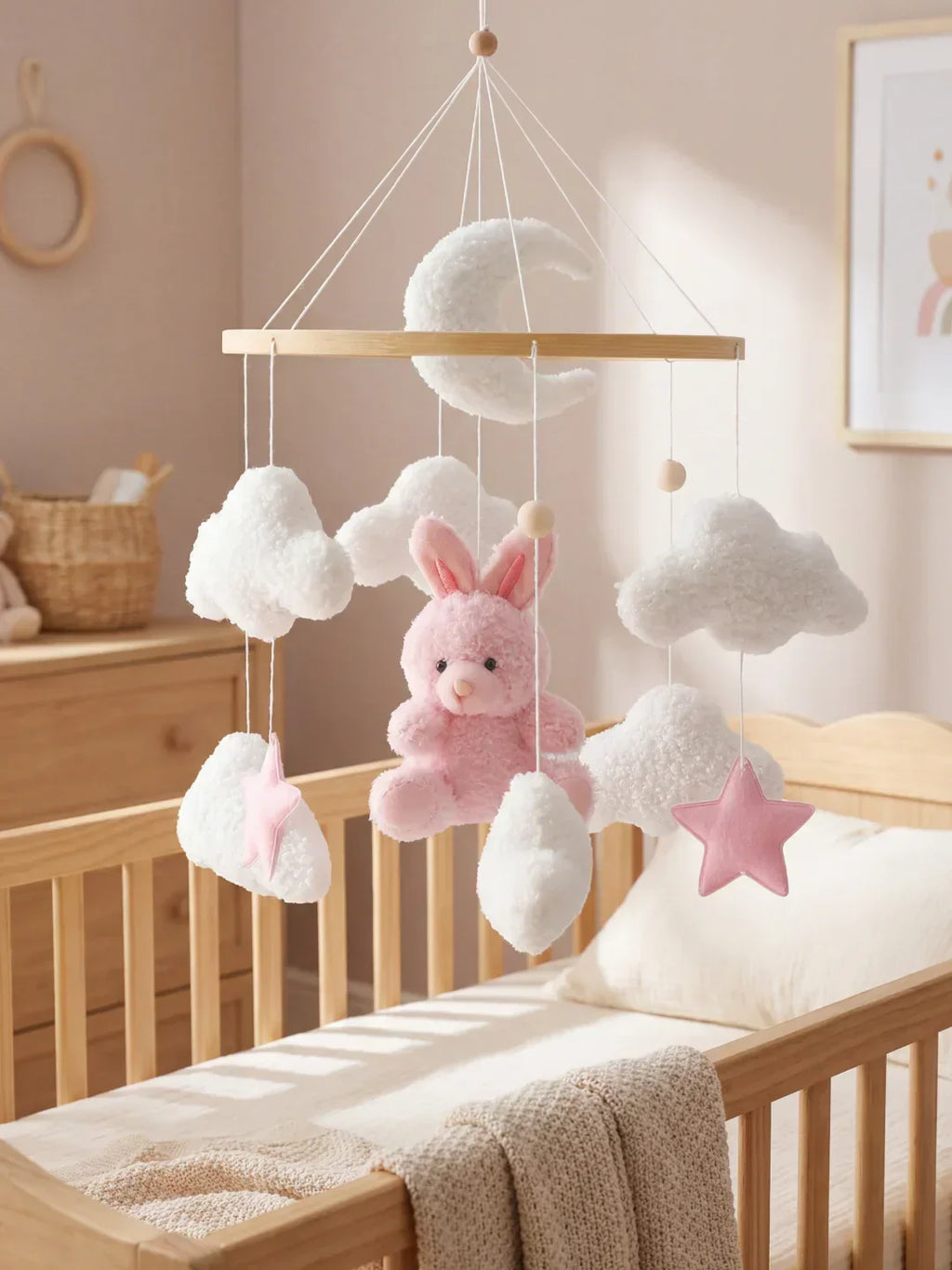 Wooden Baby Crib Mobile — Direct Arm Mount, Minimalist Design