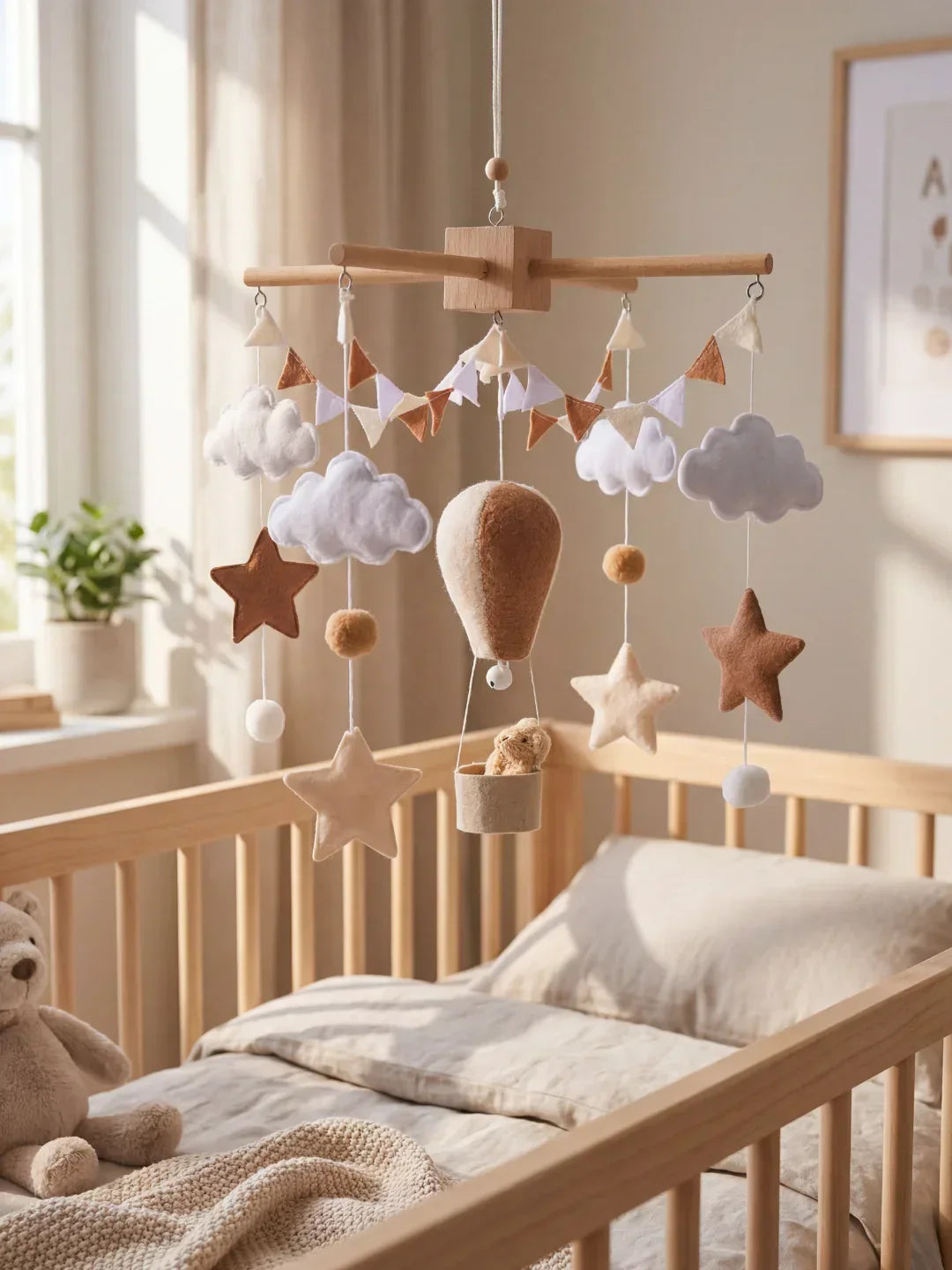 Compact Wooden Baby Mobile and Hanging Support Arm Set