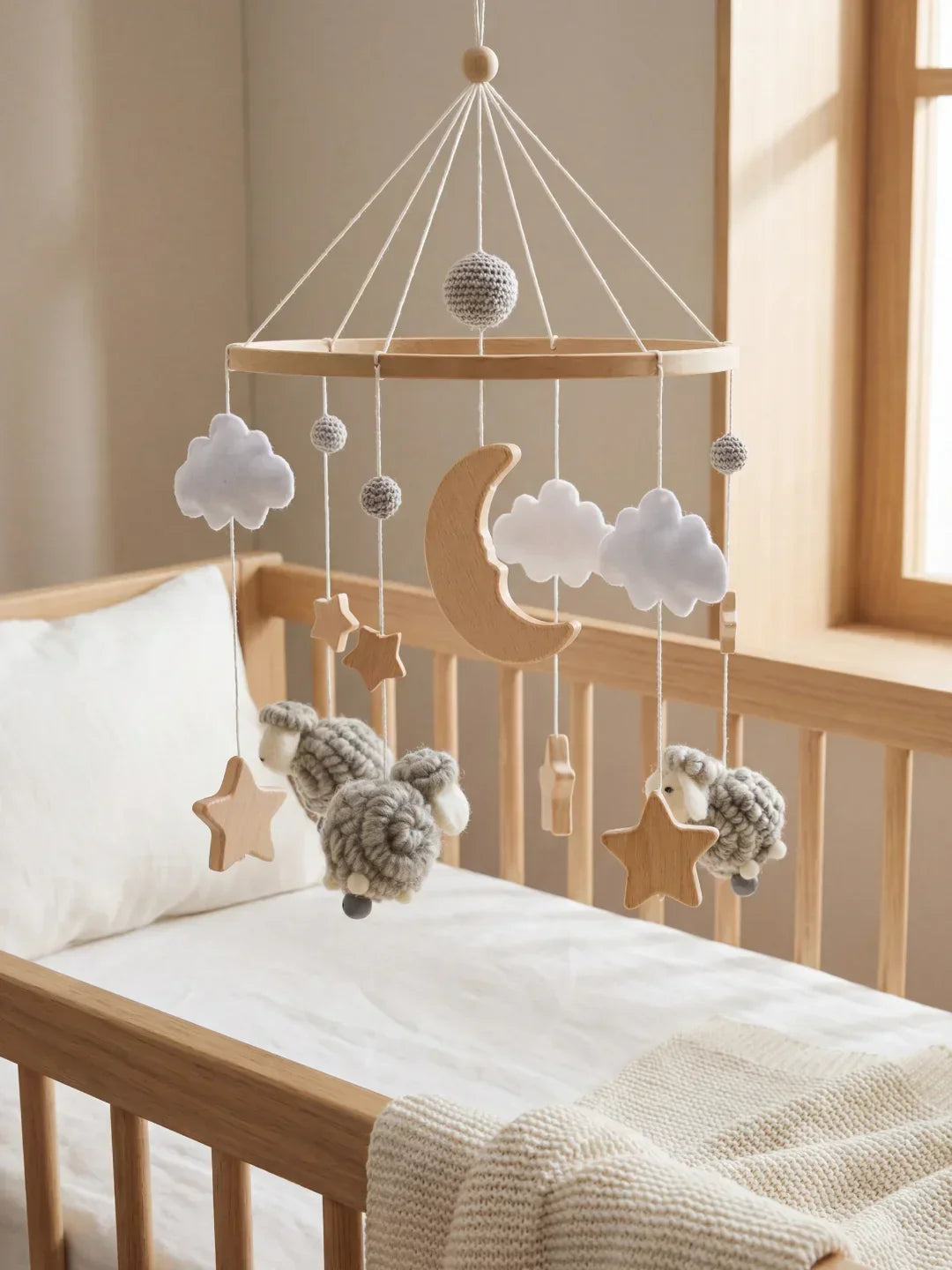 Wooden Baby Mobile — Slow Swaying Motion and Hanging Ornaments