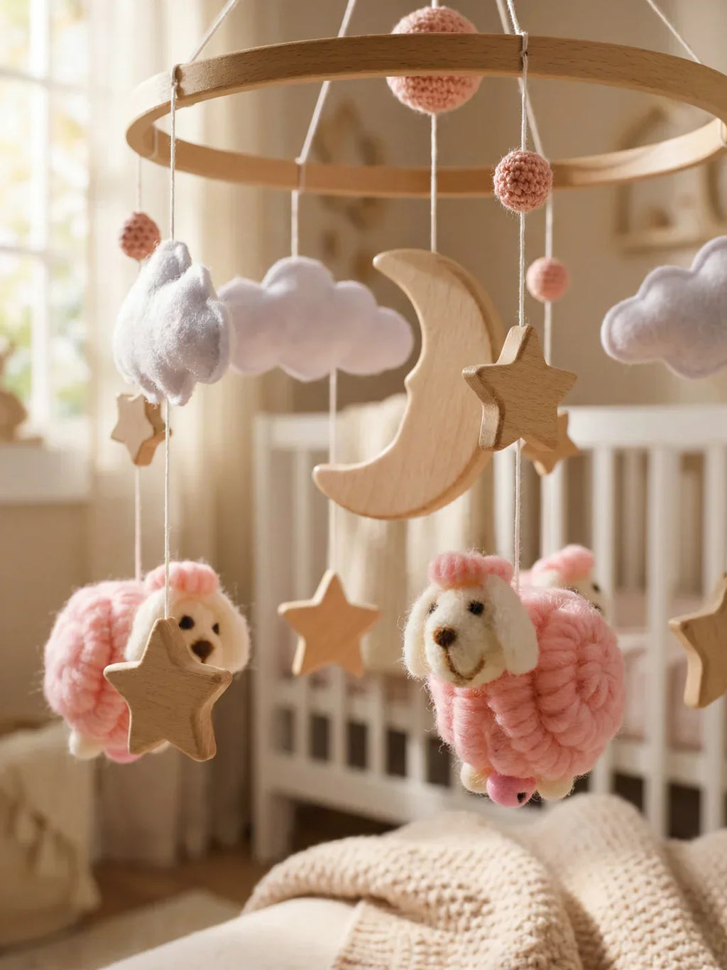 Wooden Baby Mobile — Slow Swaying Motion and Hanging Ornaments