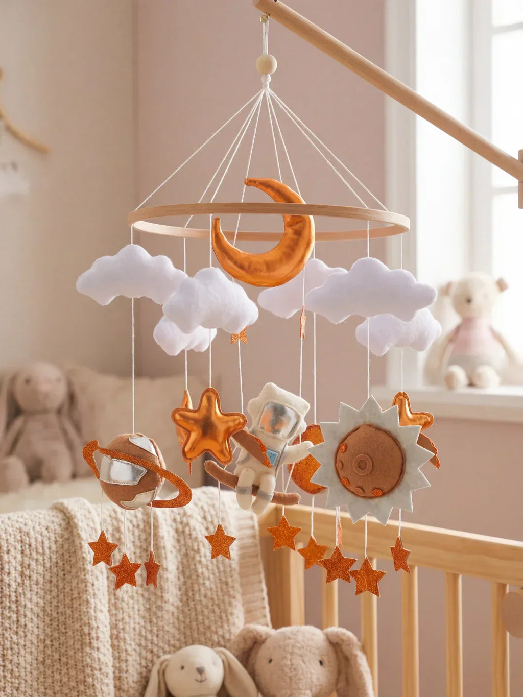 Compact Wooden Baby Mobile and Hanging Support Arm Set