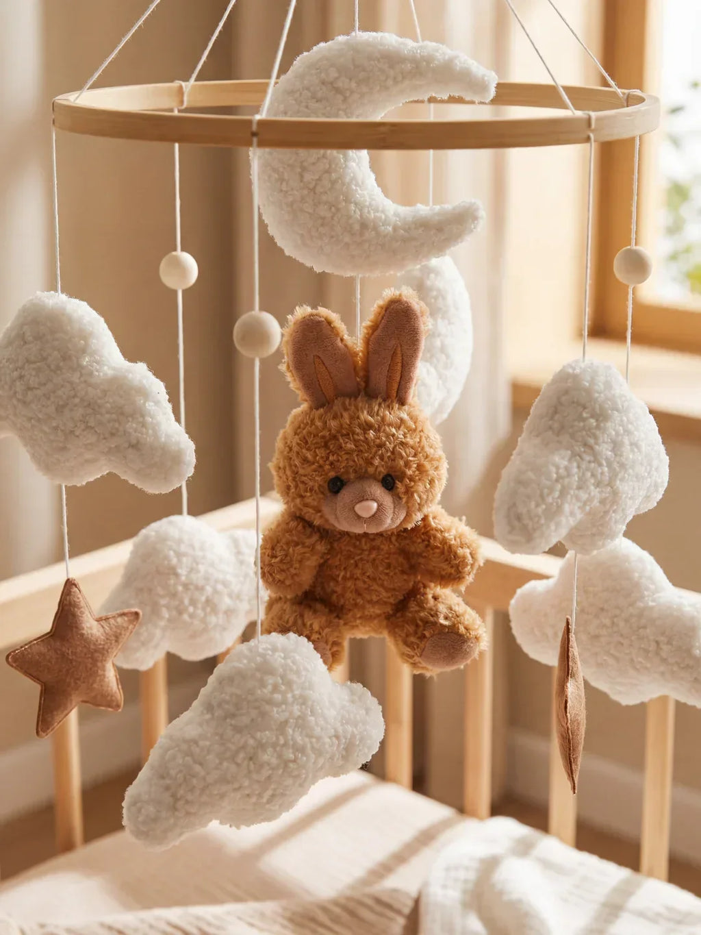 Wooden Baby Crib Mobile — Direct Arm Mount, Minimalist Design