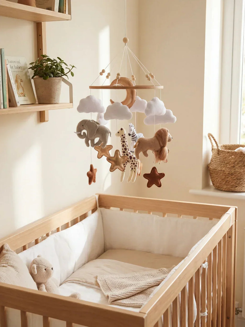 Wooden Baby Crib Mobile — Direct Arm Mount, Minimalist Design