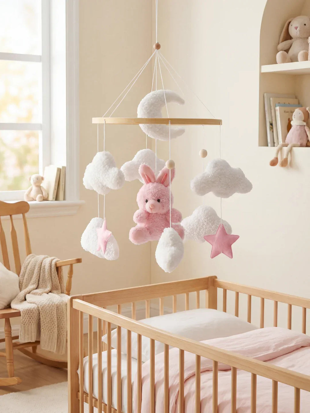 Compact Wooden Baby Mobile and Hanging Support Arm Set