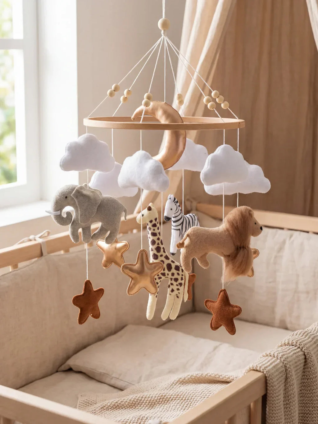 Wooden Baby Crib Mobile — Direct Arm Mount, Minimalist Design