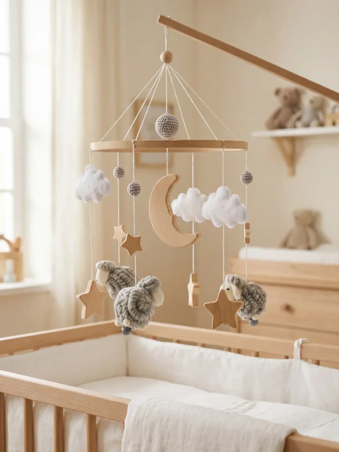 Wooden Baby Mobile — Slow Swaying Motion and Hanging Ornaments
