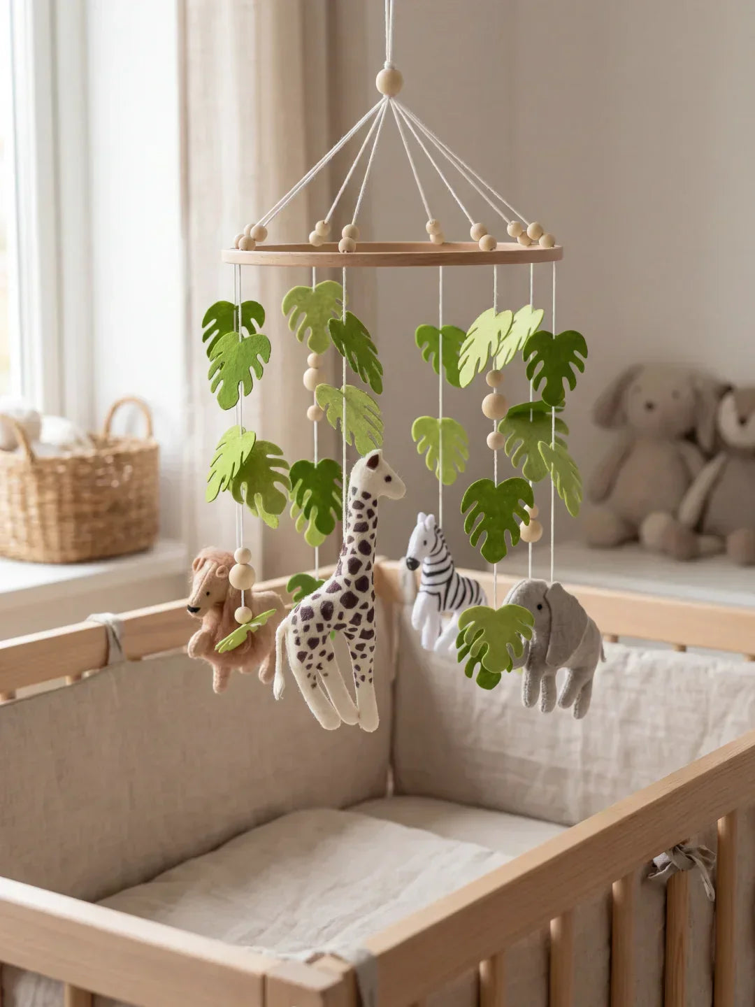 Compact Wooden Baby Mobile and Hanging Support Arm Set