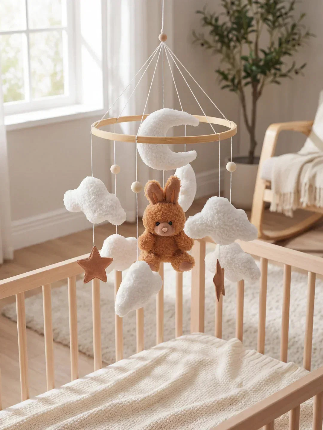 Wooden Baby Crib Mobile — Direct Arm Mount, Minimalist Design