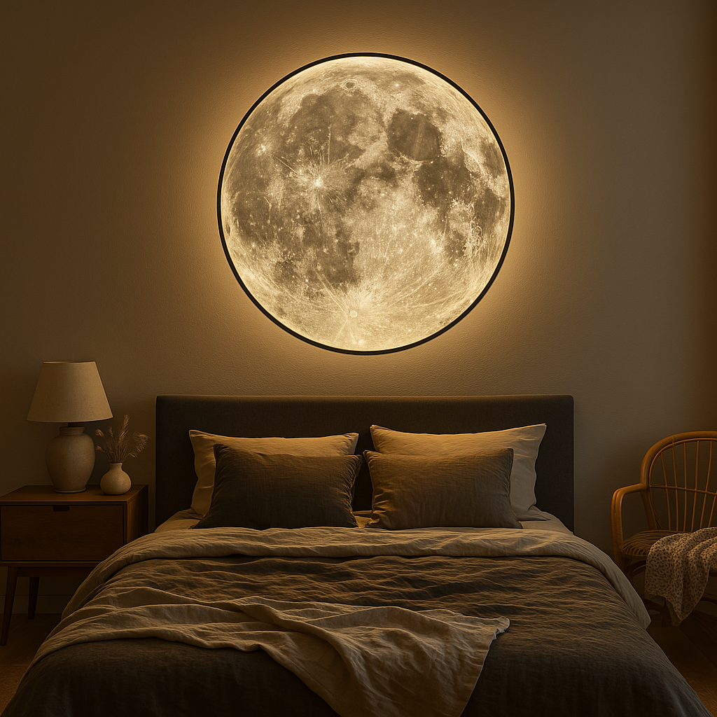 مصباح جداري على شكل القمر Lunara — ملمس واقعي للفوهات، توهج LED لطيف