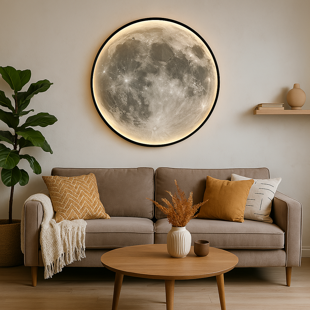 مصباح جداري على شكل القمر Lunara — ملمس واقعي للفوهات، توهج LED لطيف