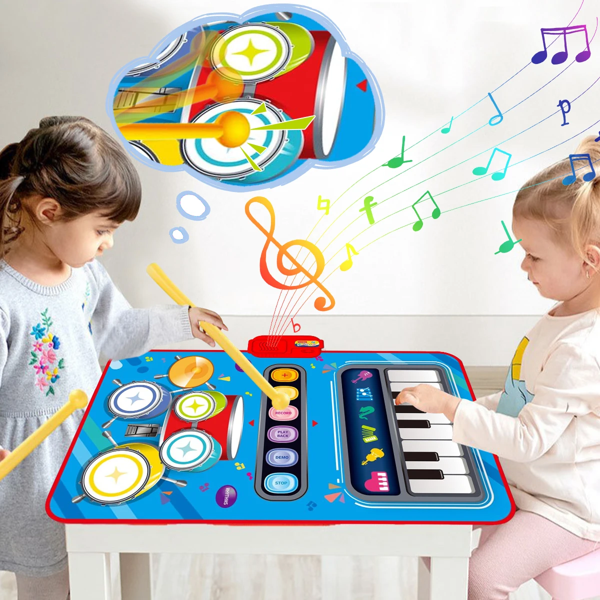 Tapete de brincar com piano e bateria MelodyPlay sensível ao toque