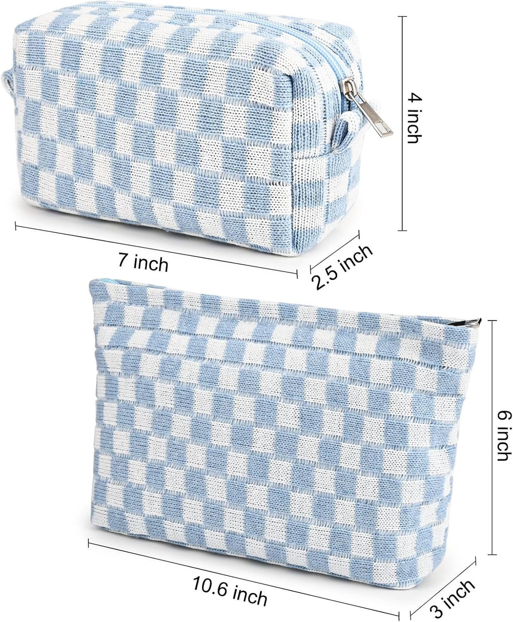 Checked Two-Piece Makeup Bag Set — Compact Cosmetic Organizer