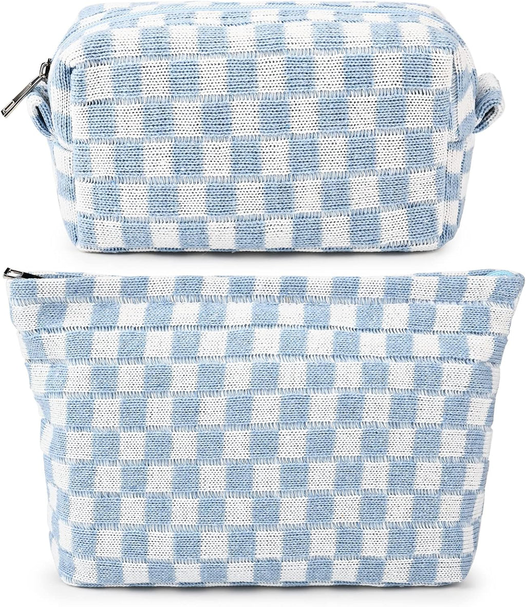 Checked Two-Piece Makeup Bag Set — Compact Cosmetic Organizer