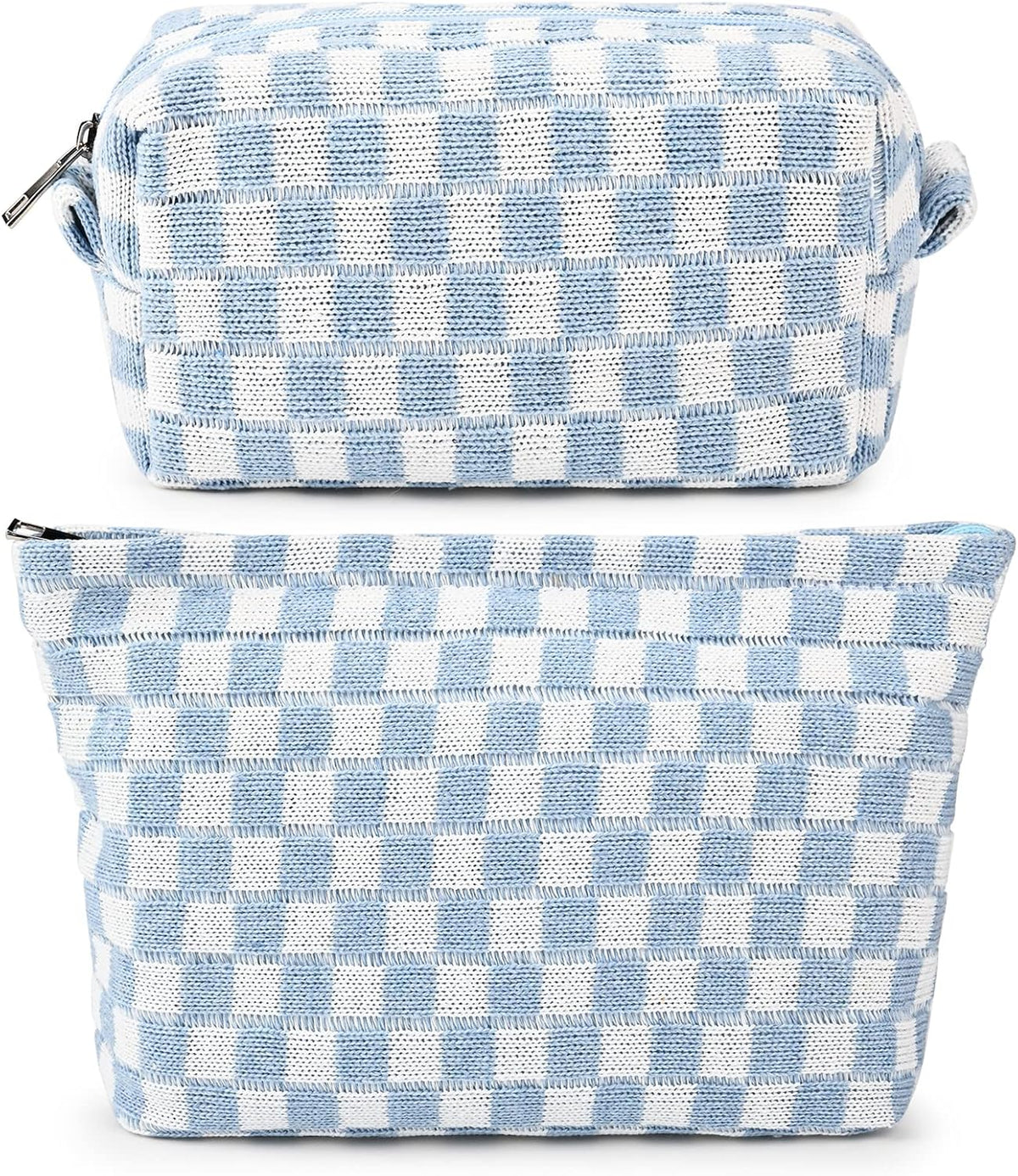 Checked Two-Piece Makeup Bag Set — Compact Cosmetic Organizer