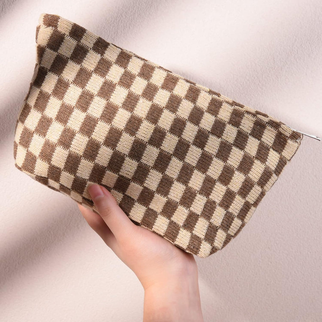 Checked Two-Piece Makeup Bag Set — Compact Cosmetic Organizer