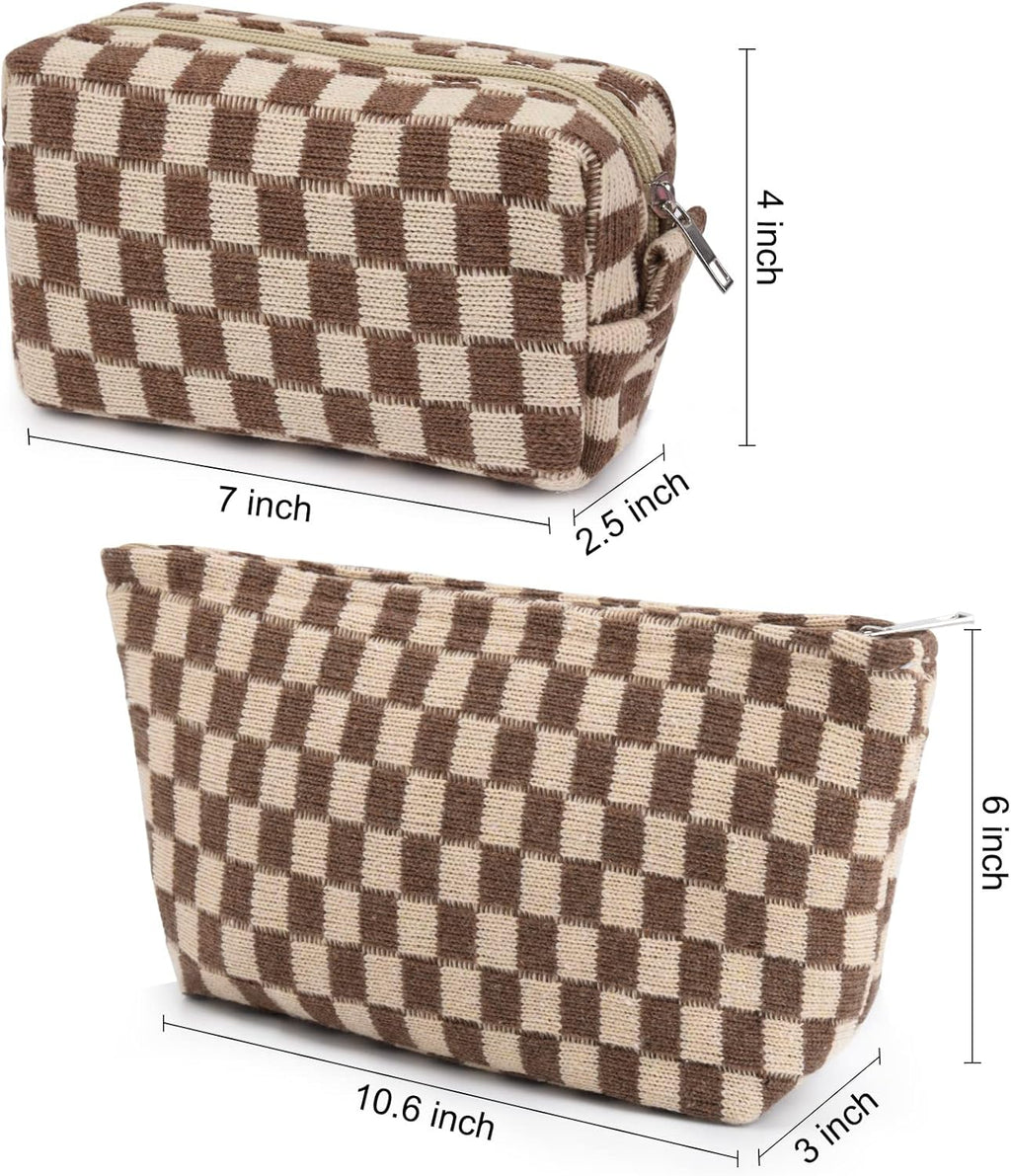 Checked Two-Piece Makeup Bag Set — Compact Cosmetic Organizer