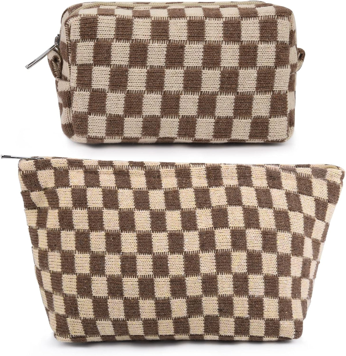 Checked Two-Piece Makeup Bag Set — Compact Cosmetic Organizer