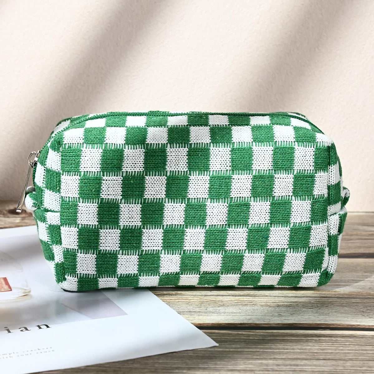 Checked Two-Piece Makeup Bag Set — Compact Cosmetic Organizer